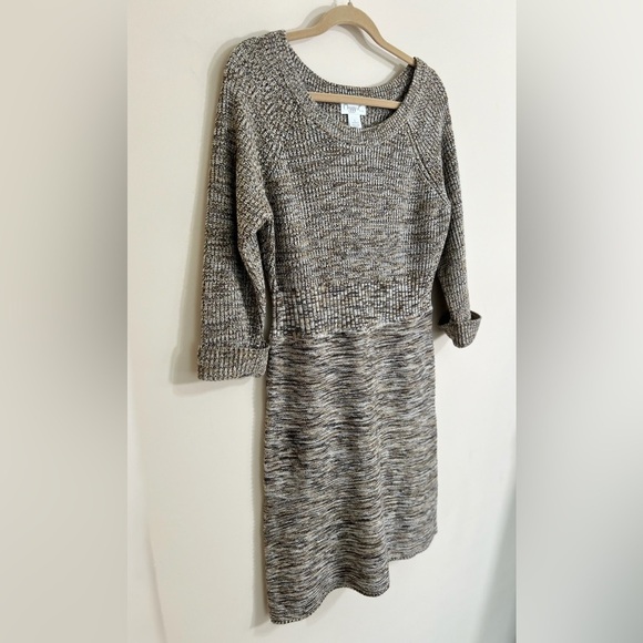 MAGGY L Scoop Neck Cuffed Sleeve A-Line Marled Sweater Dress Neutral Fall Size L - Picture 3 of 13